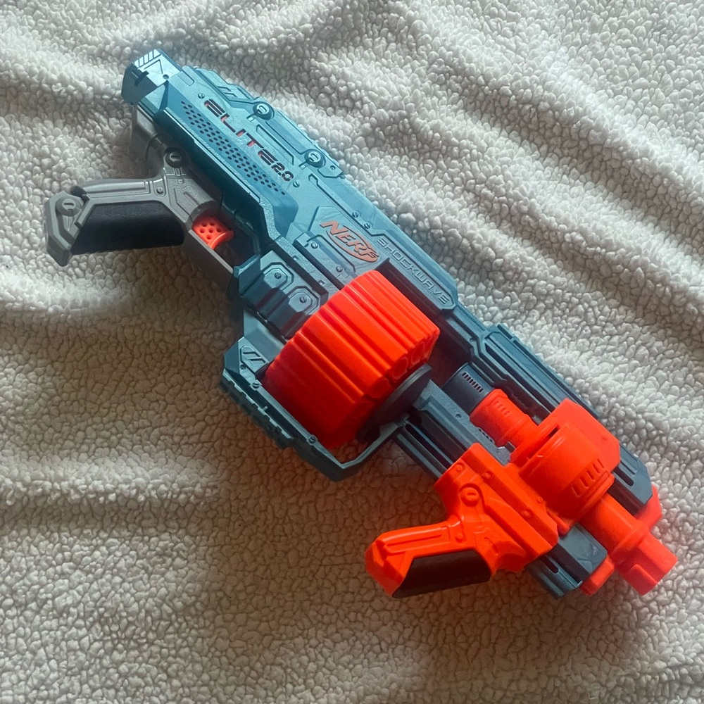 Nerf Blue and Orange Dart Blaster with Drum Magazine